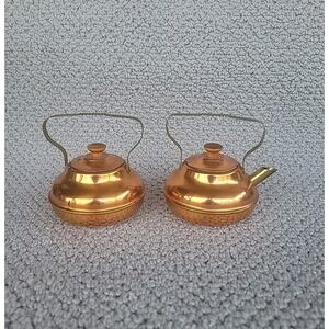 Vintage Spartan Copper Brass Cream And Sugar Teapots With Lids Minneapolis USA